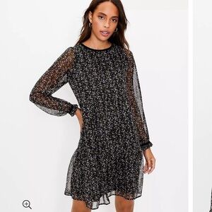 Loft Floral Velvet Trim Swing Dress